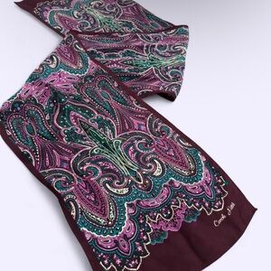 Vintage 100% Silk Carole Little Scarf Paisley Purple Pink Teal Made Japan